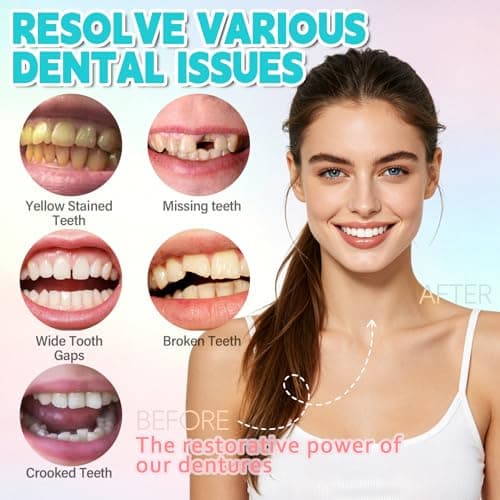 Temporary Dentures Kit Upper & Lower, Moldable Silicone False Teeth Veneers | Compact structure, easy to store and carry, great for travel, events and on-the-go beauty styling。 view 2