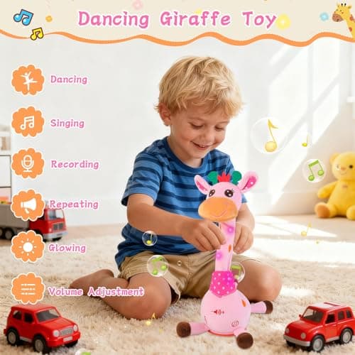 LLUKEME Dancing Giraffe Toy Stuffed Animal Baby Toys Singing Song Toddlers Toy Repeats What You Say Glowing Musical Toy for Baby Birthday Gift Groovy Giraffe Toy (Pink Giraffe) view 3