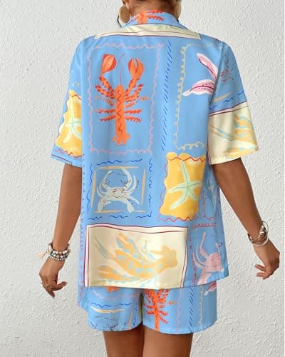 Bsubseach 2 Piece Short Sets for Women Tropical Printed Short Sleeve Button Down Shirt and Shorts Summer Beach Vacation Set view 5