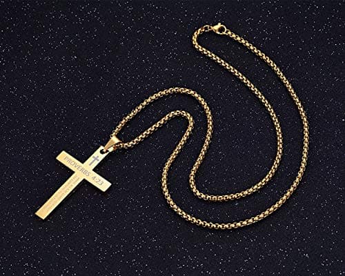 Rehoboth Stainless Steel Cross Pendant Necklaces Bible Verse Proverbs 4:23 Pendant for Men or Women Chain 24 Inch Black Gold Silver view 2