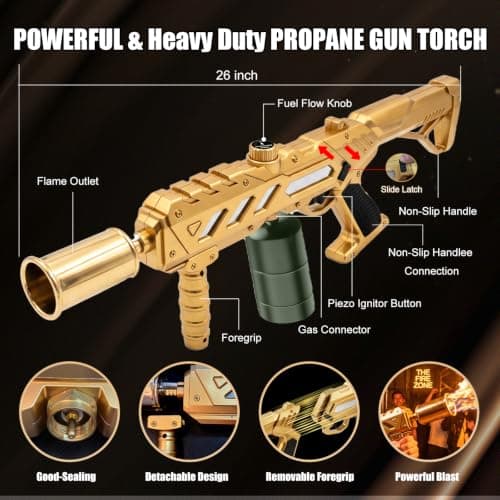 Flame Thrower Gun Propane Torch Long Reach Fire Starter for BBQ & Campfire | Iconic Golden Torch, Powerful Trigger Ignition 3272°F Adjustable Flame Gun Torch for Grill, Charcoal &Snow(Tank Not Included) view 5