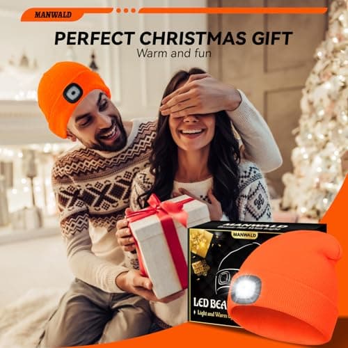MANWALD LED Beanie Hat with Light, USB Rechargeable LED Headlamp, Birthday Gifts for Women Adults, Gifts for Men Dad Husband, Boyfriend, Orange view 7