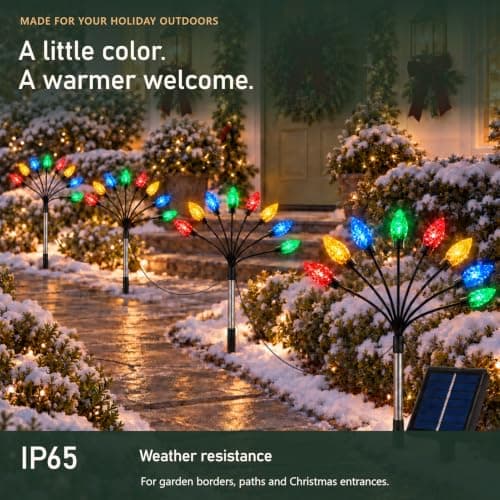 C7 Solar Christmas Decorations Outdoor, Vintage Solar Pathway Stake Lights | Set of 8 Upgraded Base on Solar Firefly Swaying Lights, 8 Lights Modes Waterproof Landscape Xmas Decor for Garden, Yard, Lawn view 6