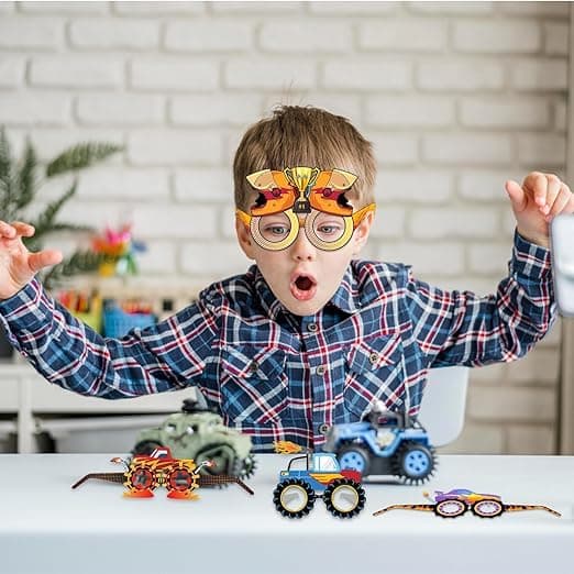 Yafacuha Monster Truck Party Decorations Paper Glasses Monster Truck Photo Booth Props Car Theme Eyeglasses for Baby Shower Birthday Party Supplies Favors view 3