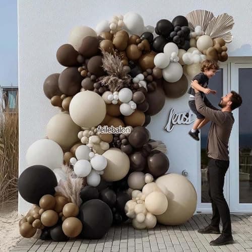 Black Brown Tan Balloon Arch Kit, Double Stuffed Dark Brown Coffee Light Grey White Sand Beige Neutral Balloon Garland for Western Cowboy Baby Shower First Rodeo Birthday Party Decoration view 2
