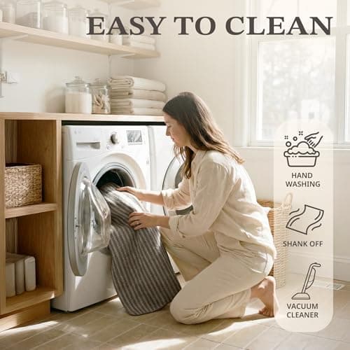 MatEssenz 2 Pack Inside Door Mats 2x3 ft, Low Profile Washable Entryway Rug Set, Scandinavian Striped Woven Faux Linen, Non-Slip Mudroom & Kitchen Mat, Apartment Essentials, Grey view 5