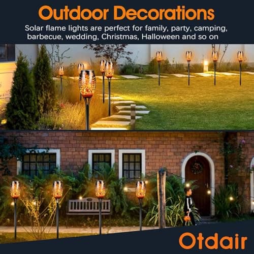 Otdair Solar Lights Outdoor Waterproof, 12LED Tiki Torches for Outside with Flickering Flame, Solar Torch Light for Garden, Patio, Yard, Pathway, 6 Pack view 5