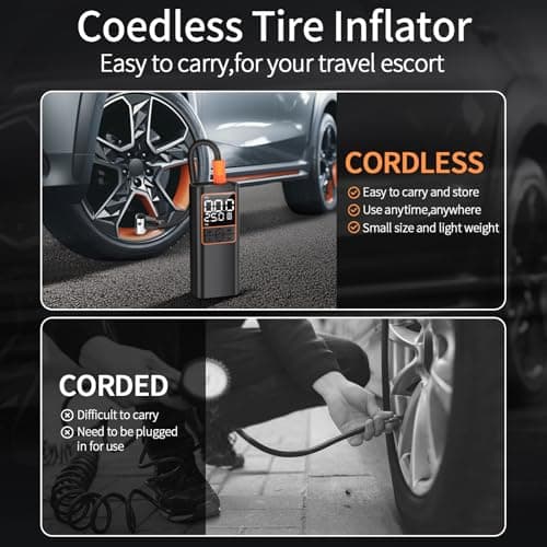 150PSI Cordless Air Compressor - Tire Inflator with Auto Shut-Off, Rechargeable Battery & LED Light, Fast Inflation for Car Tires, Motorcycle, Bike, Sports Equipment, Ball, Air Mattress view 3
