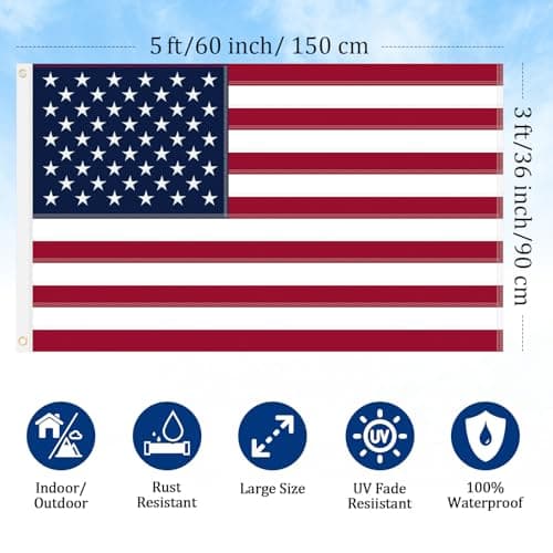 American Flags for Outside 3x5 FT American Flag | USA Flag 3 X 5 Heavy Duty Outdoor US Flags with Embroidered Stars, Sewn Stripes, Thick Spun Polyester Vivid Color UV & Fade Resistant, Brass Grommets view 2