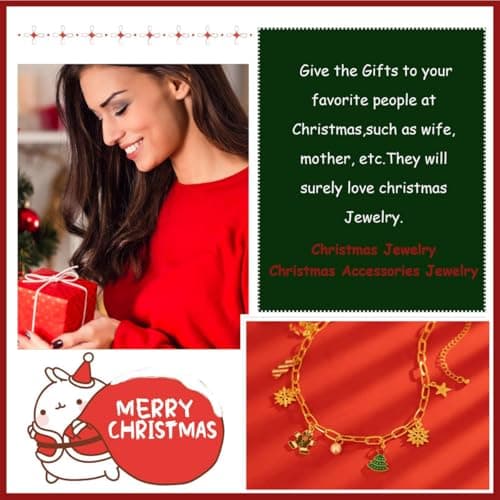 4pcs Christmas Jewelry Set Gifts for Women, Atarvana Xmas Necklace, Earrings, Bracelet, Brooch for Women Stocking Stuffers Christmas Gift view 6