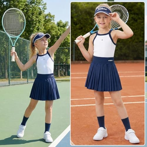 pMMq Girls Athletic Tennis Outfit Dress Set,Sleeveless Sport Dress with Pleated Skirt for Active Kids 4-15 Years view 4