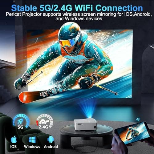 5G WiFi Bluetooth Projector, Native 1080P Outdoor Movie Projector with 200" Display, 380ANSI Home Theater Video Projector 4K Supported, LED Video Projector Compatible with TV Stick, Phone/PC view 3