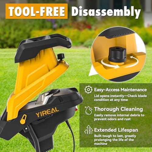 Yireal Upgraded 3-Blade Electric Wood Chipper 15-Amp,Chipper Shredder Detachable with Collection Bag 45L, 1.8 Inch Cutting Diameter Mulcher for Yard Branches Mulching Composting and Garden Cleanup view 4