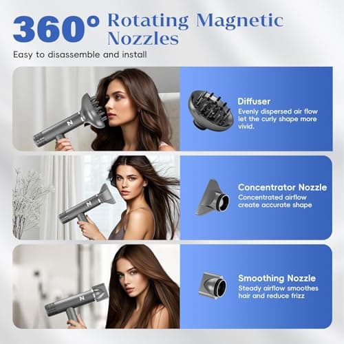 Natrial Ionic Professional Hair Dryer with Diffuser for Curly Hair,1600W&110000RPM High Speed Blow Dryer for Women,Fast Drying,Lock Function,Low Noise,Lightweight for Home Travel Salon,Gray view 6