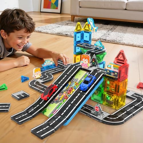 IGIVI Mini Magnetic Tiles Road Travel Essentials Set — Portable STEM Sensory Magnetic Building Blocks for Toddlers & Preschool, Compact Travel Toys for 3+ Boys & Girls, Easter Birthday Gift view 2