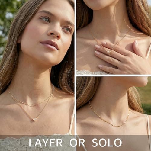 MTMY Dainty Layered Heart Necklace for Women, 14K Gold Plated CZ Love Heart Pendant Choker Necklace with Adjustable Chain Jewelry Gift view 2