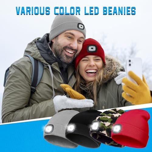 FFIPBGE Valentines Day Gifts for Him, Beanie Hats with Light, USB Rechargeable LED Hand Free Headlamp, Birthday Gifts for Men, Women, and Teens, Ideal for Camping, Hiking, 2 Pack, Grey view 7