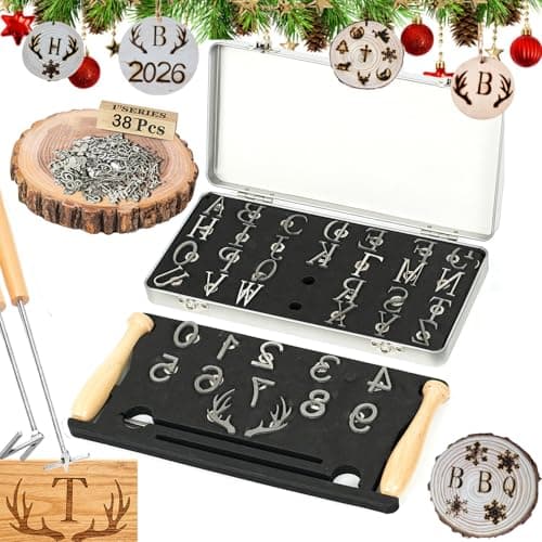 38 Pcs 1" Branding Iron Kit, Stainless Steel Assorted Characters，Letters, Numbers & Symbols Custom for Wood, Leather, Steak, Hat Decorating - with Handle & Toolbox (38Pcs) — image 1