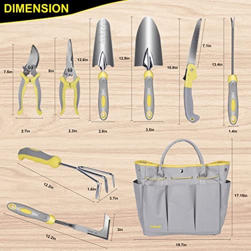 Garden Tool Set, Carsolt 10 Piece Stainless Steel Heavy Duty Gardening Tool Set for Digging Planting Pruning Gardening Kit with Durable Bag Gloves Gift Box Ideal Garden Gifts for Women Men view 3