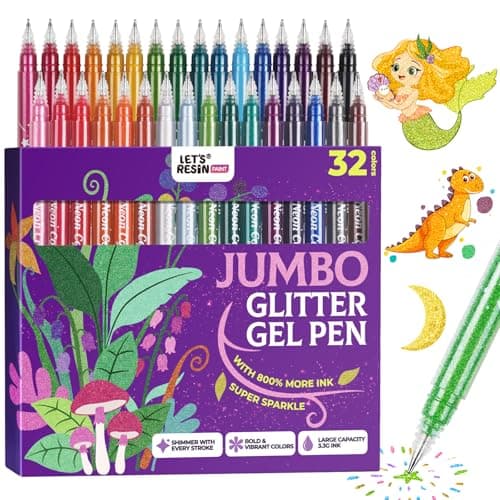 LET'S RESIN PAINT Jumbo Glitter Gel Pen Set,32 colors Metallic Shimmer Glitter Pens for Adult Coloring Books, Scrapbooking,Greeting Cards,DIY Crafts,Capped Sparkly Pens, Non-Toxic & Smooth — image 1