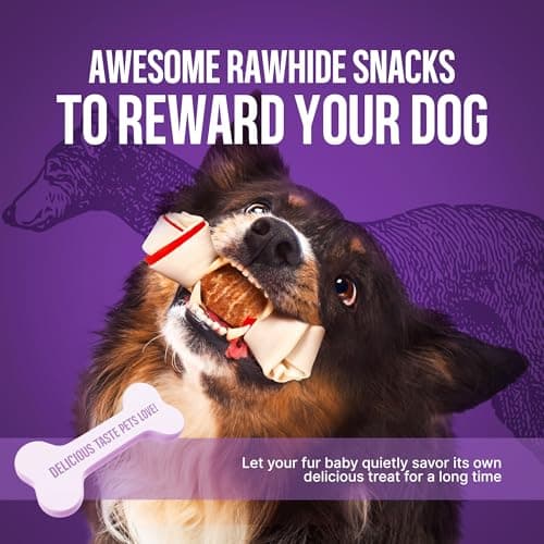 PETPHABET Chicken Wrapped Rawhide Dog Bones, 5-5.5 Inch Long Lasting Dog Chew Treats for Medium & Large Dogs, 5 Count Beefhide Dog Snacks for Training Healthy Chewing, Knotted Dog Bones High Protein view 5