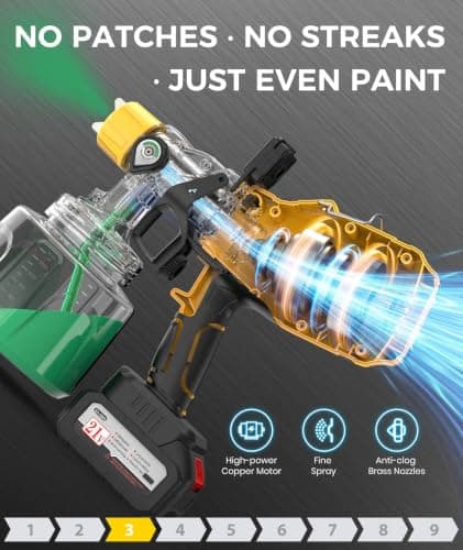 Cordless Paint Sprayer, 32000RPM Spray Paint Gun with 2×4000mAh Battery | Easy to Clean & Use, 3 Modes & 6 Nozzles, 1400ml Tank, LED Light, for House Wall Fence Furniture, Cabinets, Door, Desk, DIY view 4
