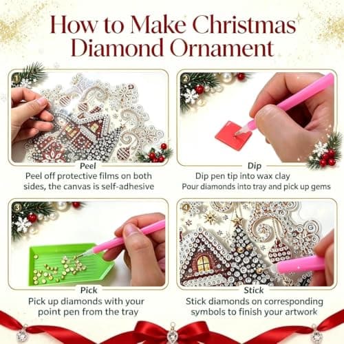 Diamond Art Hanging Kit for Adults, Christmas Diamond Painting Kit, DIY Rhinestone Pearl Suncatcher Ornament, Diamond Painting Craft Kit for Window Hanging Decor, Holiday Home Garden Wall Decoration view 3