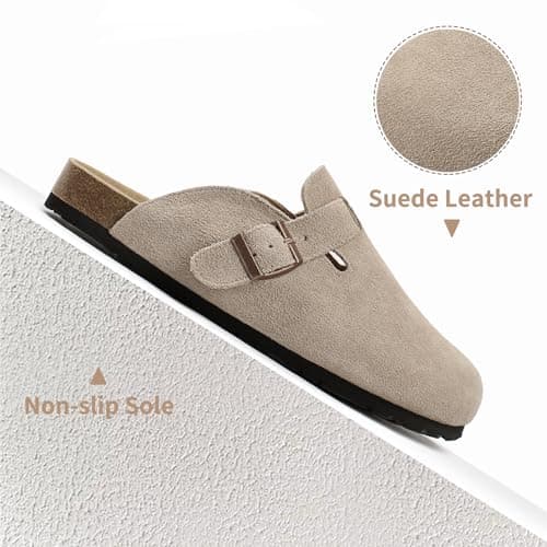 Dumalum Women's Suede Clog Leather Mules Arch Support Potato Shoes with Comfort Cork Footbed - Clogs for Women Men Unisex Antislip Slippers Sandals view 6