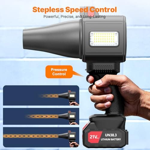 OGERY Brushless Cordless Leaf Blower - 900G Blowing Pressure Turbo Jet Blower with 2x3000mAh Batteries & 480W Motor, Handheld Leaf Blowers for Lawn Care, Car & Workshop Dust, LED Work Light view 4