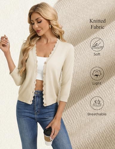 GRACE KARIN Women's 3/4 Sleeve V Neck Button Down Lightweight Cardigan Sweater Open Front Dressy Shrugs Spring Fashion view 3