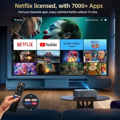 Compatible with Netflix Movie Projector with WiFi6 and Bluetooth5.3, Built-in App Store, Dolby Audio & Electric Focus & Auto Keystone, 4K Support High Brightness Outdoor Projectors, 1080 (Sliver Grey) view 2