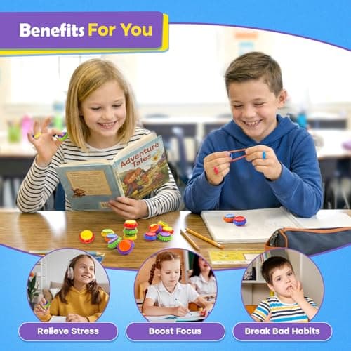 LESONG Fidget Sensory Toys for Kids: Textured Finger Spinners 18 Pack for Autism Kids - Fidgets for Students Classroom Prizes - Gifts Stocking Stuffers for Boys Girls view 2
