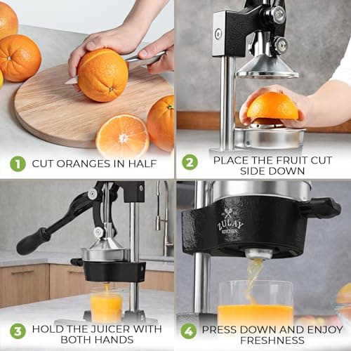 Zulay Kitchen Cast Iron Juicer - Easy-to-Clean Heavy-Duty Manual Juicer, Professional Citrus Juicer - Stainless Steel Lemon Squeezer - Manual Citrus Press & Orange Squeezer - Orange Juicer (Black) view 4