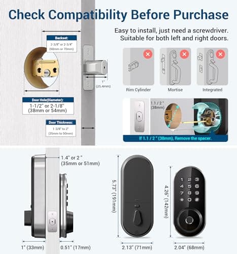 TEEHO TE342 Fingerprint Smart Keyless Entry Door Lock with Keypad, Bluetooth App Remote Control - Electronic Deadbolt for Front Door - Auto Lock - Silver view 6