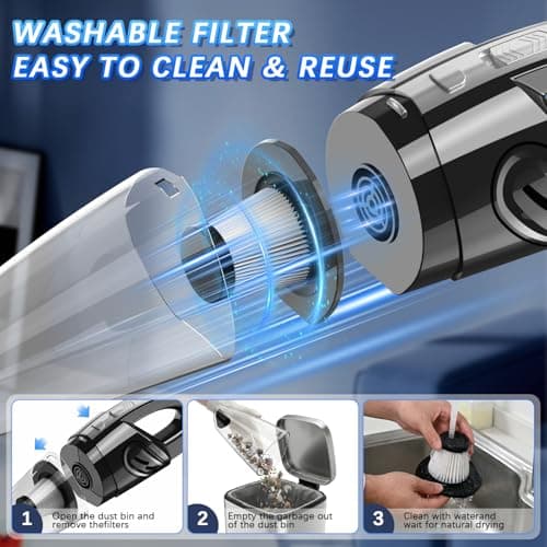 KIETRIX Handheld Vacuum Cordless, 15000Pa Powerful Car Vacuum Cleaner - 7800mAh Rechargeable Portable Mini Vacuum with 70000RPM Motor, 5 Nozzles, Low Noise, Washable Filter, for Car, Home, Office, Pet view 5