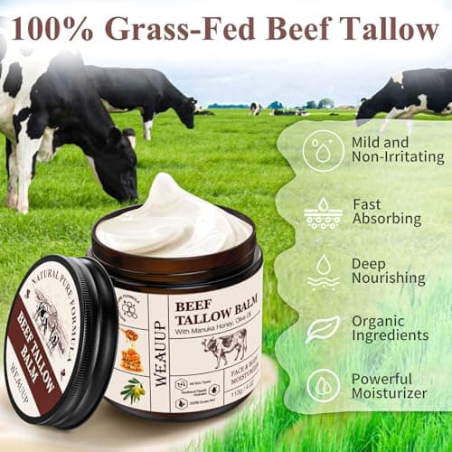 WEAUUP Beef Tallow for Skin, Organic Grass Fed Whipped Beef Tallow Balm, Tallow and Honey Balm with Raw Honey and Beeswax, Nourishing Moisturizer for Face & Body Natural Skin Care for Soft view 5