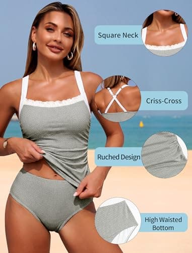 ZAFUL Women's Tankini Swimsuits Tummy Control Swimwear Two Piece Bathing Suits Swim Top with High Waisted Bottom view 4