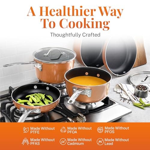 GOTHAM STEEL Stackmaster 10 Pc Nesting Pots and Pans Set Non Stick, Copper | Induction Cookware Set Nonstick, Nests to Save Cabinet Space, Dishwasher & Oven Safe to 500°F, Diamond Reinforced Nonstick view 4