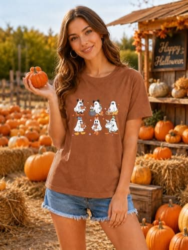 Halloween Shirts for Women Magic Ghost Graphic T Shirt Funny Halloween Spooky Season Tee Cute Pumpkin Casual Tops view 2