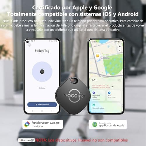 VOCOlinc Air Tracker Smart Tags for Android & iOS 4 Pack, Removable Battery | New Dual System Bluetooth Tracker Works with Google Find Hub or Apple Find My App, Key Finder, Backpack, Suitcases view 3