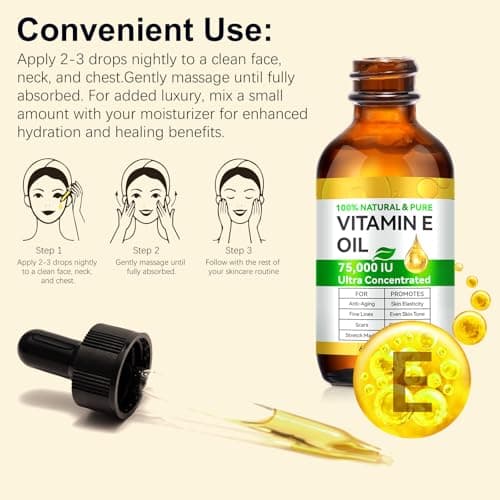Tiuedu 2PCS Natural Vitamin E Oil for Skin, Ultra Concentrated Vitamin E Oil for Face, Hair and Scars, Moisturizing Dry Skin Oils, Promotes Skin Elasticity view 4