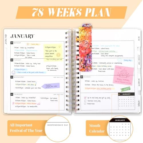 Planner 2026-2027, Large 18 Months Academic Daily Weekly Monthly Planner Yearly Agenda Jan. 2026–June. 2027, 7.9" x 9.8", Page Tabs, Separator Page, Pocket Folder, Bookmark, Stickers, Sticky Note Set view 6