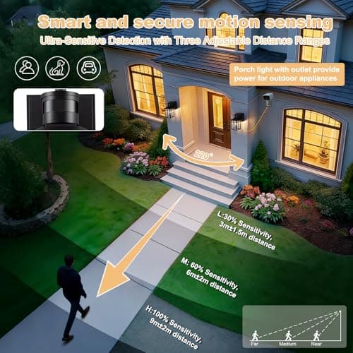 Porch Light with GFCI Outlet with Remote,Dusk to Dawn Motion Sensor Outdoor Light,Upgraded 4 Lighting Modes Black Front Door Light,Waterproof Outside Lights for House Patio Garage Entryway, 2 Pack view 5