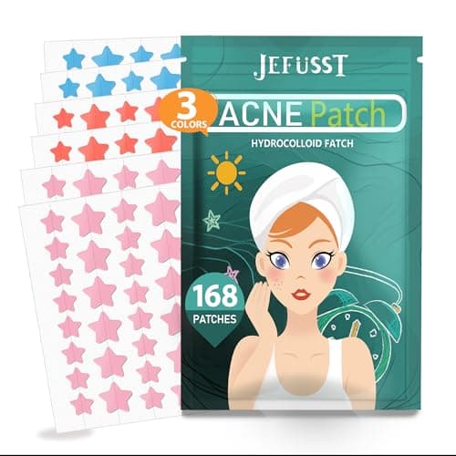 Jefusst Star Acne Patches 168 Counts, Pimple Patch Pimple Patches for Face Pimple Patches Stars Hydrocolloid Acne Patches Cute Zit Patches Healing Sticker, Pink, Blue and Orange — image 1