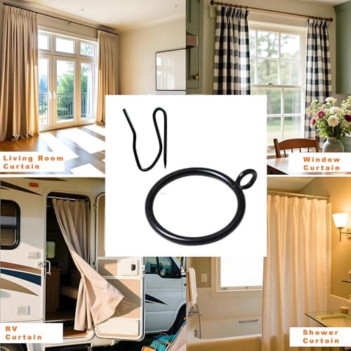 Curtain Rings with Eyelets, Metal Curtain Hooks for Drapes, Drape Ring 1.5 in Inner Diameter Fits Up to 1 1/4 inch Curtain Rod, 1.2 in Drapery Pins (22 Pcs Black Curtain Rings and 30 Pcs Black Hooks) view 5