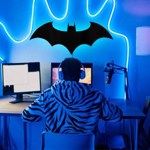 Superhero LED Lamp Decor Night Light with 16 Colors Remote, Wall Sconce, Acrylic Engraved, Kids Room Wall Lamp, Mirror (Black) view 2