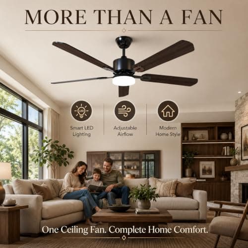 52 inch Ceiling Fans with Lights and Remote Control, Black view 3