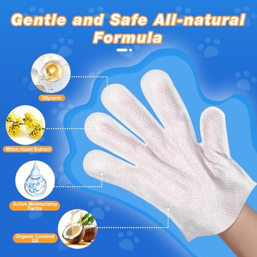 GIXSEGIE Pet Glove Wipes for Dogs and Cats, Deodorizing Cleaning Gloves, Hypoallergenic Coconut Oil Grooming Wipes, Individually Wrapped, for Pet Dry Cleaning, Daily Care and Travel, 9 Pcs view 2