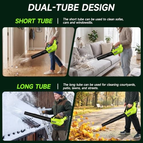 Leaf Blower Cordless, Leaf Blower with Battery and Charger - 2 Speed Modes, 2 Batteries, 20V Powerful Lightweight Electric Blowers for Blowing Leaves, Dust, Lawn Care, Patio Cleaning, Green view 4