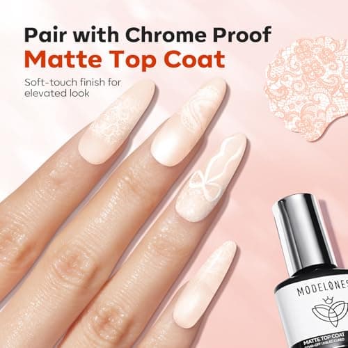 Modelones 16PCS Lace Nail Stamping Kit, French Tip Stamper White Black Painting Gel Polish Chrome Powder Proof Matte Gel Top Coat Gingham Template Dual Nail Art Brush Spring Manicure Gift for Women view 6